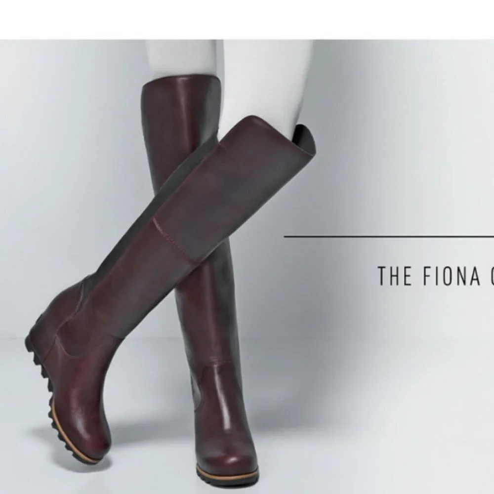 SOREL WOMEN'S FIONA OTK LUX Over the Knee Leather Boot Wine Burgundy Size 7